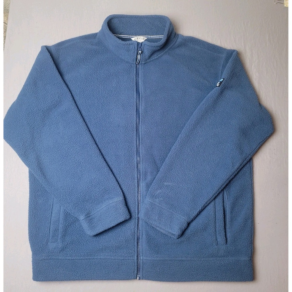 Orvis Fleece Jacket Mens XL Blue Full Zip With Pockets Mock Neck